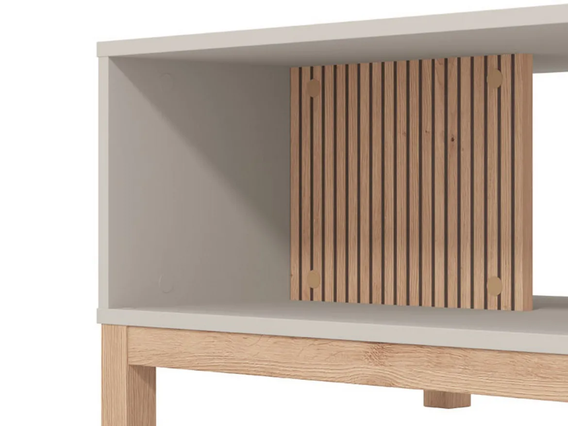 Tavolino da Salotto Beige Marrone Rovere con Piedini un Vano 120.5x54.5x41h cm, Forma Rettangolare - Leguzzano