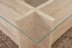 Tavolino da Salotto Beige Portariviste Forma Rettangolare 105x65x40h cm, Materiale Piano in Vetro - Azriel