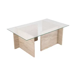 Tavolino da Salotto Beige Portariviste Forma Rettangolare 105x65x40h cm, Materiale Piano in Vetro - Azriel