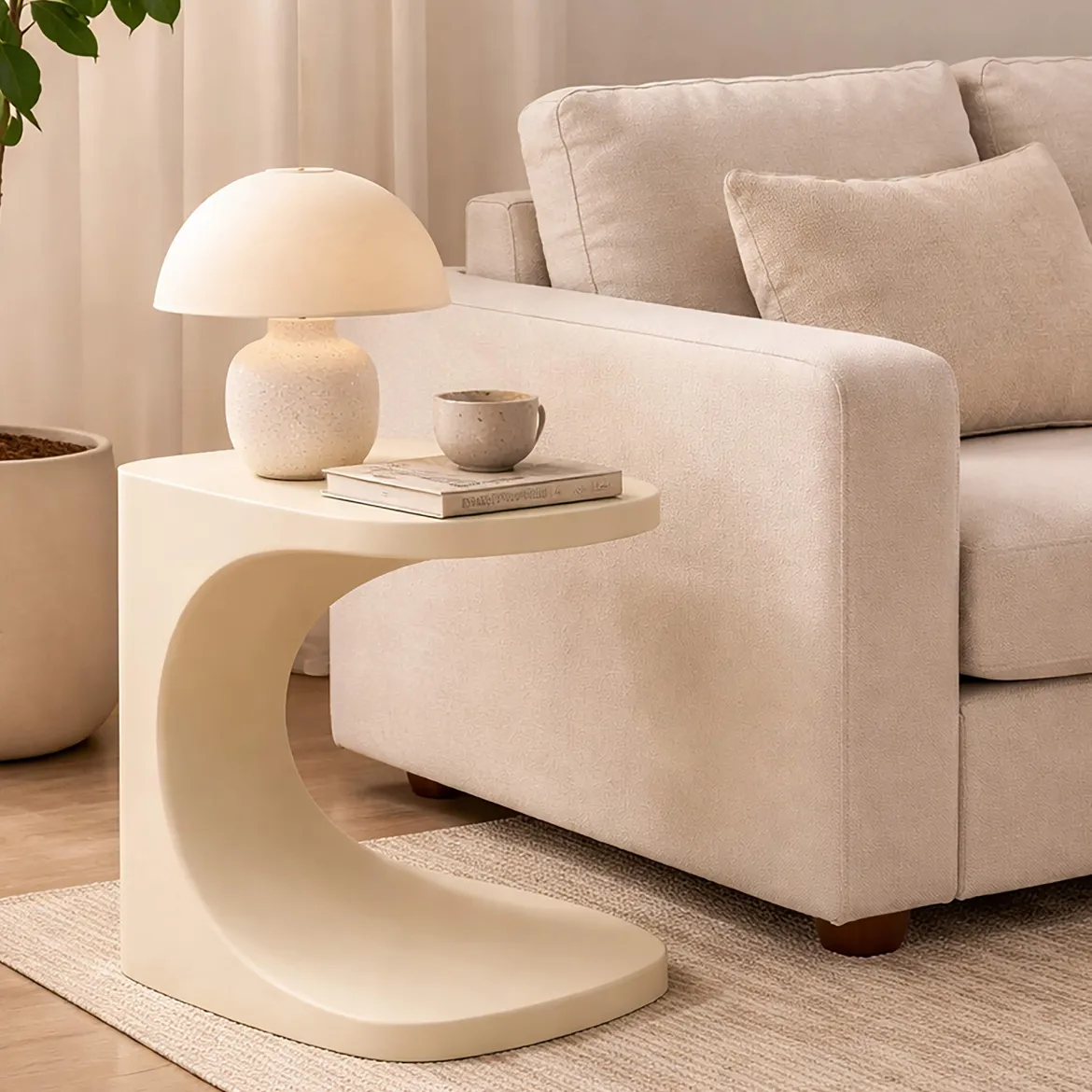 Tavolino da Salotto Bianco Crema Effetto Lucido Forma Rettangolare 47x46x57h cm, Sfumatura Colore Ripiano Crema - Cattaneo