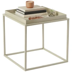 Tavolino da Salotto Bianco Crema Forma Quadrato Materiale Piano in Metallo 45x45x52h cm, Colore Ripiano Bianco - Lorsica