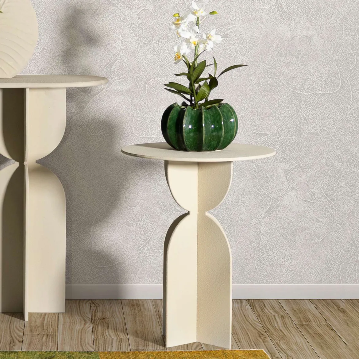 Tavolino da Salotto Bianco Crema Forma Rotondo Colore Ripiano Bianco 45x45x58h cm, Sfumatura Colore Struttura Crema - Fanotalo