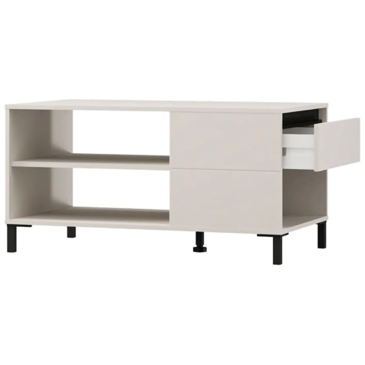 Tavolino da Salotto Bianco Crema Nero un Cassetto con Piedini 102x55x52h cm, 3 Vani - Salentina