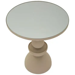 Tavolino da Salotto Bianco Crema Trasparente Forma Rotondo Colore Ripiano Trasparente 45x45x50h cm, Materiale Struttura in Vetro - Famefali