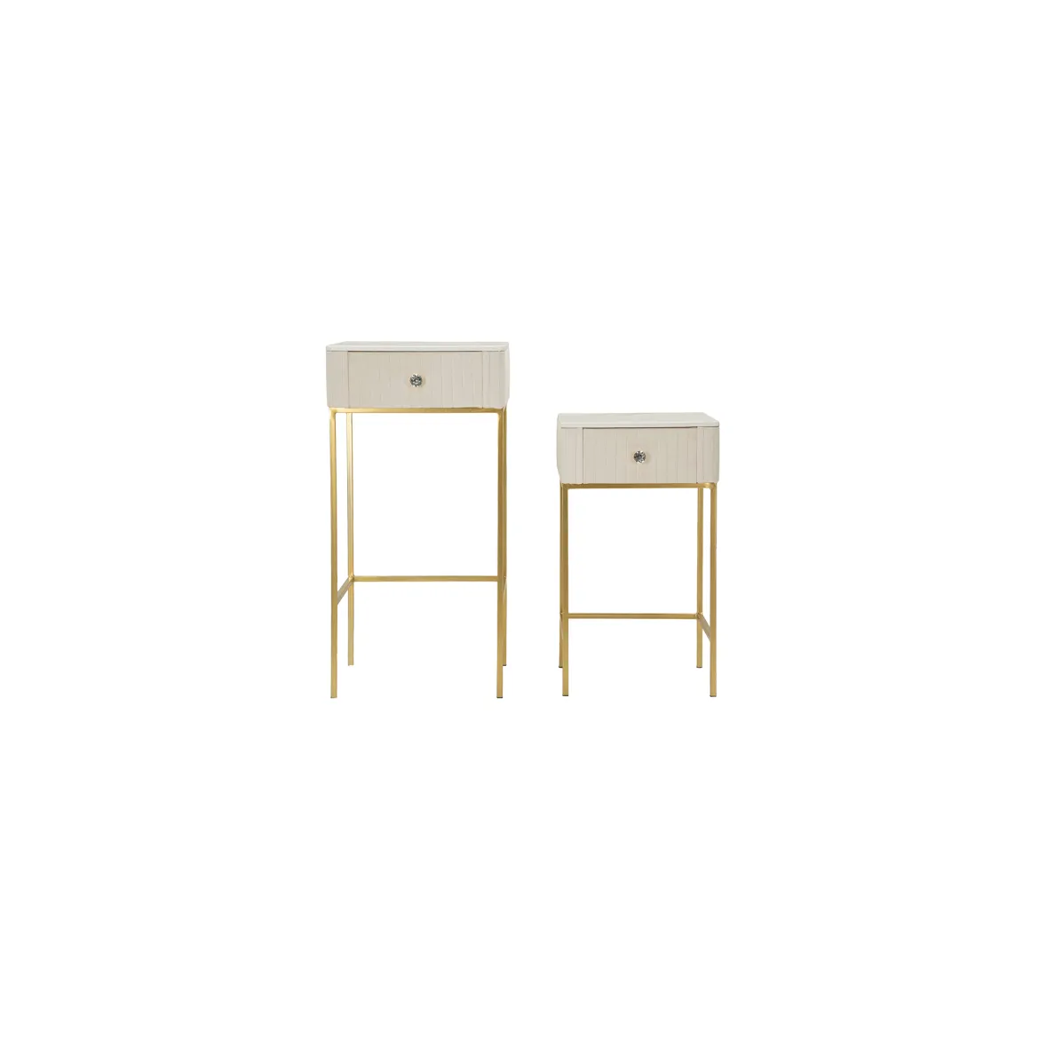 Tavolino da Salotto Bianco Crema oro 2 Cassetti Forma Quadrato 45x45x90h cm, Colore Ripiano Bianco - Dava