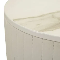 Tavolino da Salotto Bianco Crema oro set da 2 Forma Rotondo 50x50x90h cm, Colore Ripiano Bianco - Davapa