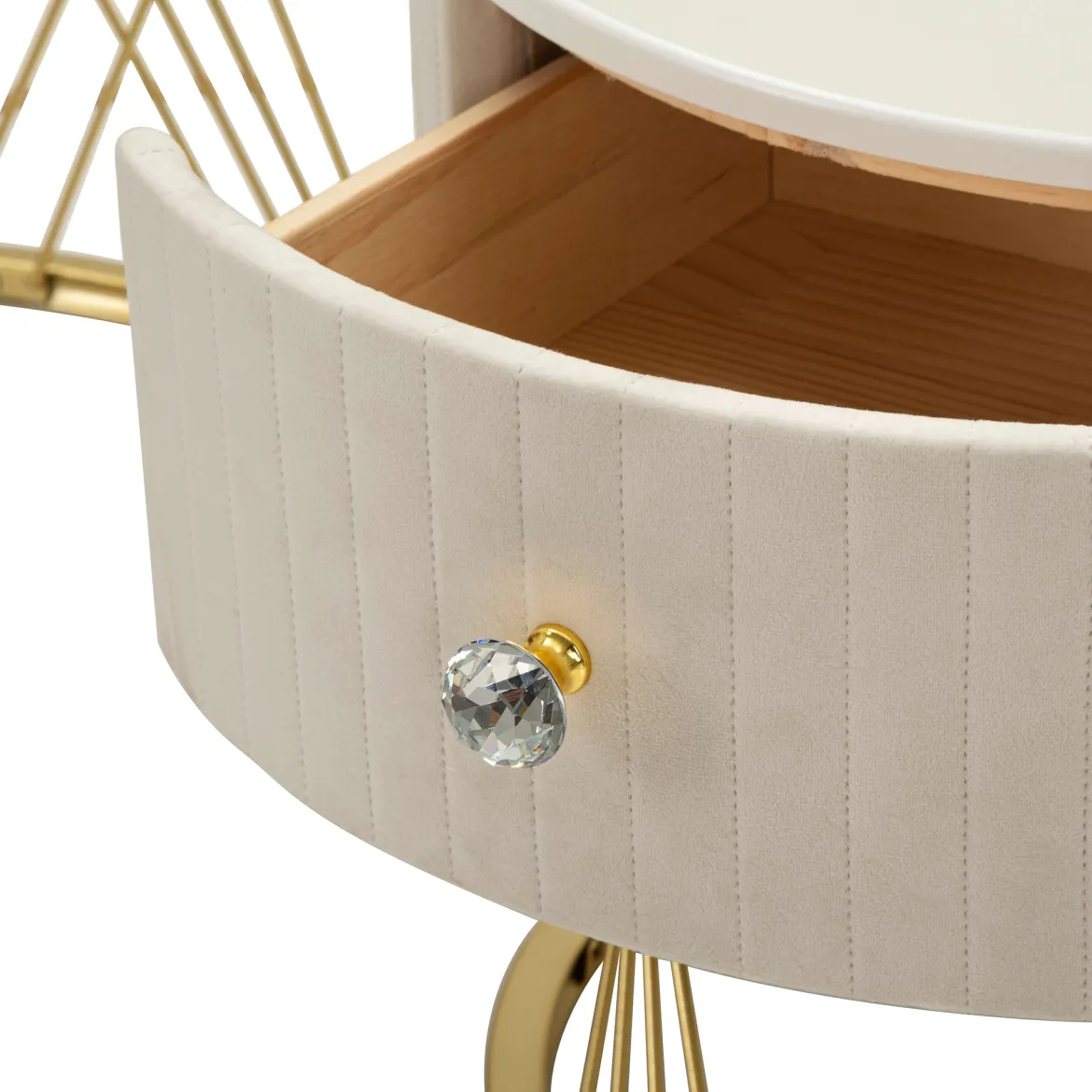 Tavolino da Salotto Bianco Crema oro un Cassetto Rivestimento in Tessuto Imbottito Modulabile 70x70x48h cm, un Vano - Davazate