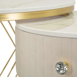 Tavolino da Salotto Bianco Crema oro un Cassetto Rivestimento in Tessuto Imbottito Modulabile 70x70x48h cm, un Vano - Davazate