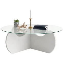 Tavolino da Salotto Bianco Effetto Fume Forma Rotonda 90x90x30h cm, Materiale Piano in Vetro - Willow