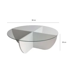 Tavolino da Salotto Bianco Forma Circolare Materiale Piano in Vetro 90x90x30h cm, Colore Ripiano Trasparente - Jolanda