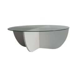 Tavolino da Salotto Bianco Forma Circolare Materiale Piano in Vetro 90x90x30h cm, Colore Ripiano Trasparente - Jolanda