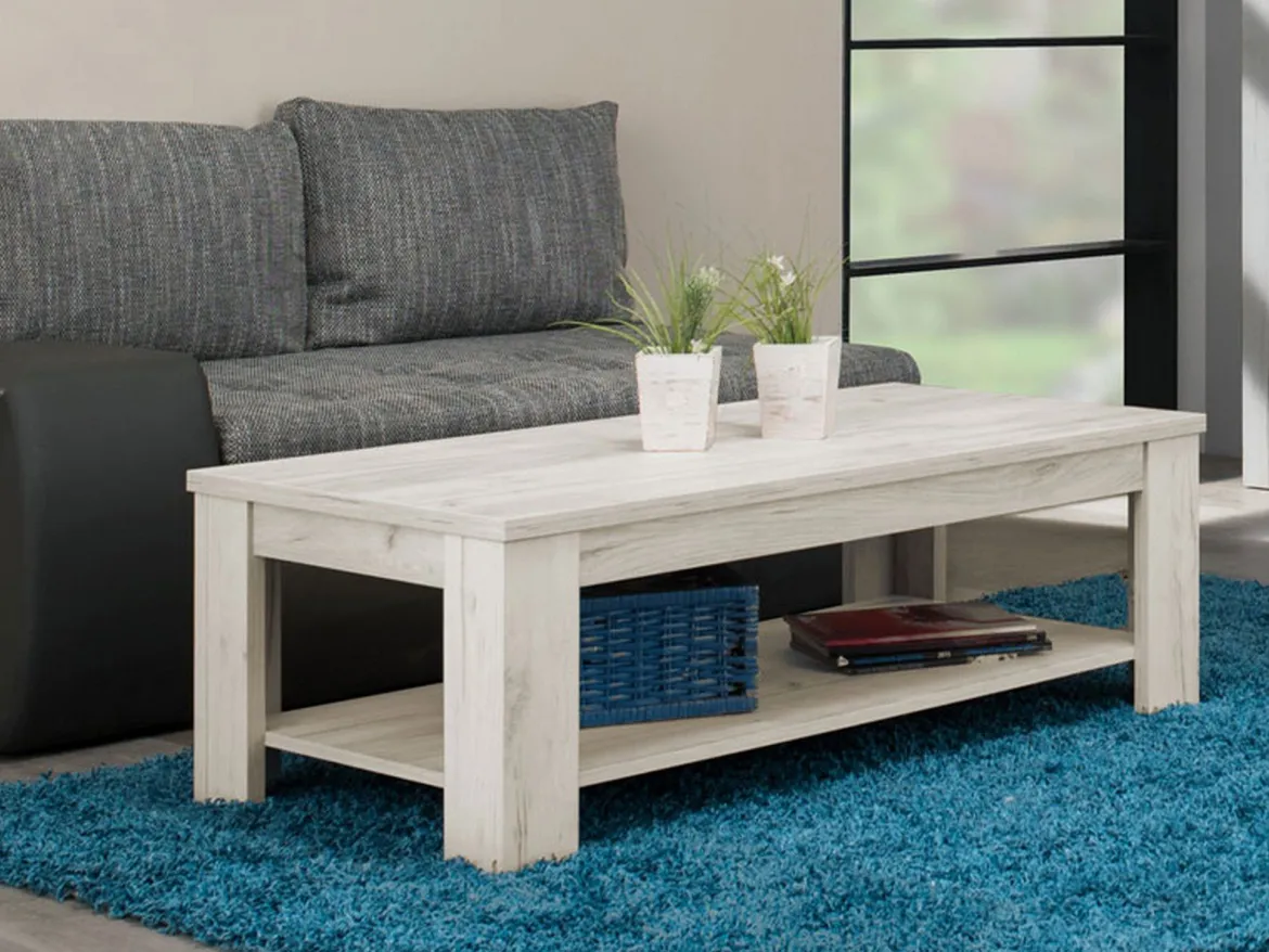 Tavolino da Salotto Bianco Larice un Vano Forma Rettangolare 120x60x41.5h cm, Sfumatura Colore Ripiano Larice - Front