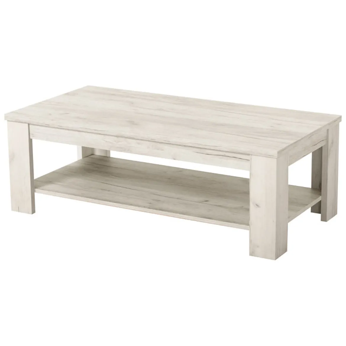 Tavolino da Salotto Bianco Larice un Vano Forma Rettangolare 120x60x41.5h cm, Sfumatura Colore Ripiano Larice - Front