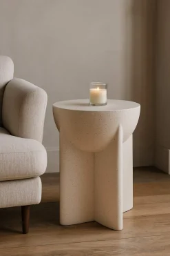 Tavolino da Salotto Bianco Marmo Adatto per Indoor/outdoor Forma Rotondo 41x56x41h cm, Colore Ripiano Bianco - Galeli