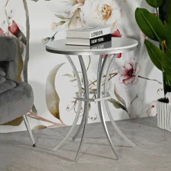 Tavolino da Salotto Bianco Marmo Argento Ripiano Effetto Marmo Forma Rotondo 56x56x68h cm, Colore Ripiano Bianco - Faka