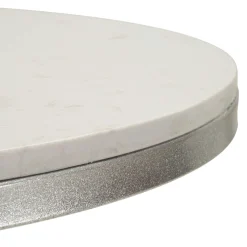 Tavolino da Salotto Bianco Marmo Argento Ripiano Effetto Marmo Forma Rotondo 56x56x68h cm, Colore Ripiano Bianco - Faka