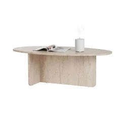 Tavolino da Salotto Bianco Marmo Forma Ovale Materiale Piano in Legno Nobilitato 120x65x40h cm, Colore Ripiano Bianco - Parona