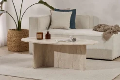 Tavolino da Salotto Bianco Marmo Forma Ovale Materiale Piano in Legno Nobilitato 120x65x40h cm, Colore Ripiano Bianco - Parona