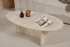 Tavolino da Salotto Bianco Marmo Forma Ovale Materiale Piano in Legno Nobilitato 120x65x40h cm, Colore Ripiano Bianco - Parona