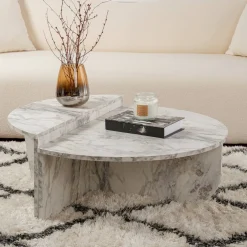 Tavolino da Salotto Bianco Marmo Forma Rettangolare Materiale Piano in Legno Nobilitato 90x60x35h cm, Colore Ripiano Bianco - Mansue