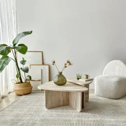 Tavolino da Salotto Bianco Marmo Modulabile Forma Triangolare 90x60x35h cm, Sfumatura Colore Ripiano Marmo - Saraceno