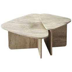 Tavolino da Salotto Bianco Marmo Modulabile Forma Triangolare 90x60x35h cm, Sfumatura Colore Ripiano Marmo - Saraceno