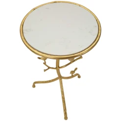 Tavolino da Salotto Bianco Marmo oro Forma Rotondo Colore Ripiano Bianco 38x38x60h cm, Materiale Struttura in Plastica - Fanise