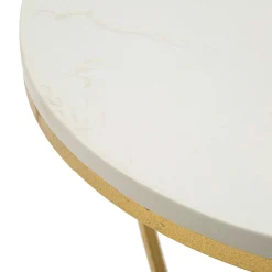 Tavolino da Salotto Bianco Marmo oro set da 2, Ripiano Effetto Marmo Forma Rotondo 46x46x55h cm, Colore Ripiano Bianco - Alexan