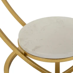 Tavolino da Salotto Bianco Marmo oro set da 2, Ripiano Effetto Marmo Forma Rotondo 46x46x55h cm, Colore Ripiano Bianco - Alexan