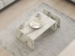 Tavolino da Salotto Bianco Marrone Noce con Piedini un Vano 105x60x35h cm, Forma Rettangolare - Medicina