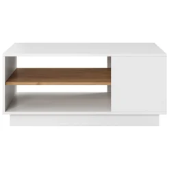 Tavolino da Salotto Bianco Marrone Rovere 2 Vani Forma Rettangolare 100x46x60h cm, Colore Ripiano Bianco - Karada
