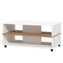 Tavolino da Salotto Bianco Marrone un Vano Forma Rettangolare 130x67x41h cm, Colore Struttura Marrone - Carlazzo