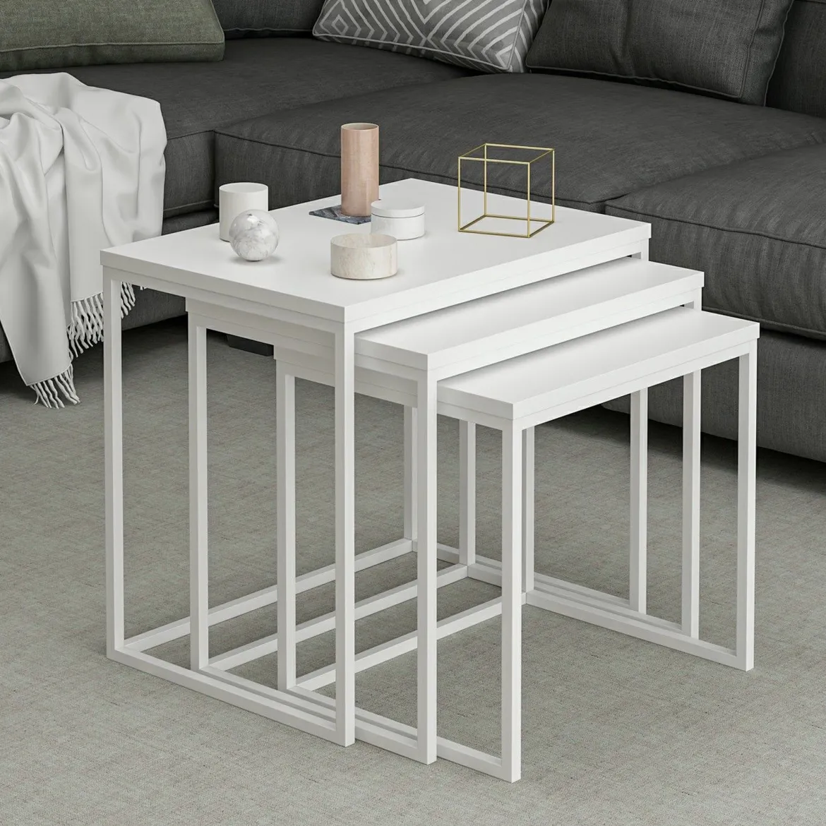 Tavolino da Salotto Bianco Modulabile Forma Rettangolare 55x40x50h cm, Materiale Piano in Legno Nobilitato - Crichi