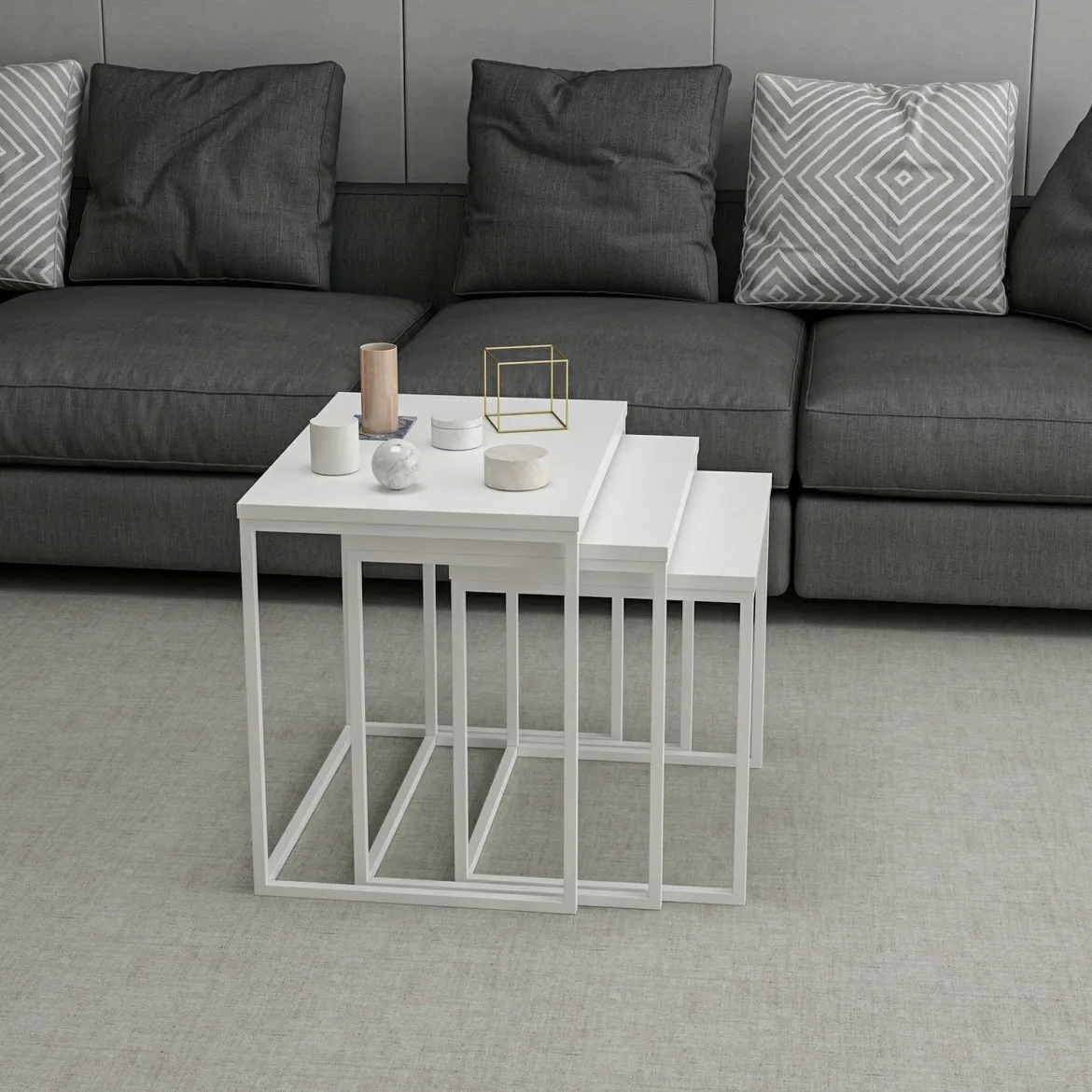 Tavolino da Salotto Bianco Modulabile Forma Rettangolare 55x40x50h cm, Materiale Piano in Legno Nobilitato - Crichi