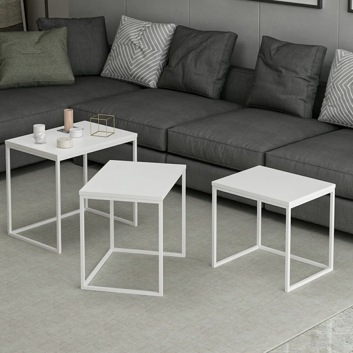 Tavolino da Salotto Bianco Modulabile Forma Rettangolare 55x40x50h cm, Materiale Piano in Legno Nobilitato - Crichi