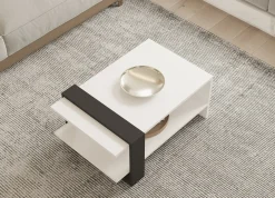 Tavolino da Salotto Bianco Nero Antracite un Vano Forma Rettangolare 80x55x35h cm, Colore Struttura Nero - Cigliano