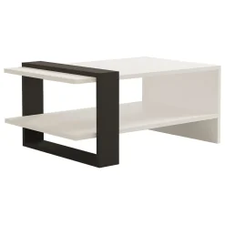 Tavolino da Salotto Bianco Nero Antracite un Vano Forma Rettangolare 80x55x35h cm, Colore Struttura Nero - Cigliano