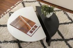 Tavolino da Salotto Bianco Nero Forma Fantasia Colore Struttura Nero 90x60x35h cm, Materiale Piano in Legno Nobilitato - Mansue