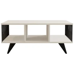 Tavolino da Salotto Bianco Nero con Piedini 3 Vani 90x60x40h cm, Forma Rettangolare - Dogliani