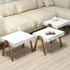 Tavolino da Salotto Bianco Noce Marrone set 3 Pezzi Impilabili Forma Rettangolare 54x40x64h cm, Colore Struttura Marrone - Strembo