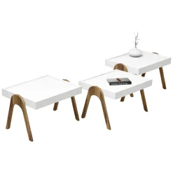 Tavolino da Salotto Bianco Noce Marrone set 3 Pezzi Impilabili Forma Rettangolare 54x40x64h cm, Colore Struttura Marrone - Strembo