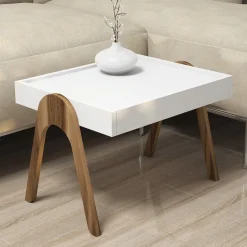 Tavolino da Salotto Bianco Noce Marrone set 3 Pezzi Impilabili Forma Rettangolare 54x40x64h cm, Colore Struttura Marrone - Strembo