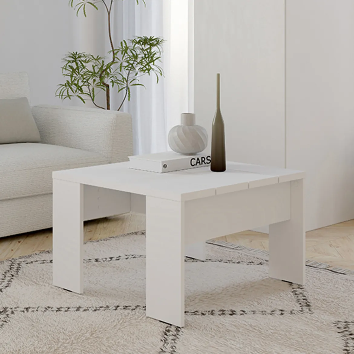 Tavolino da Salotto Bianco Opaco Forma Quadrato Colore Ripiano Bianco 67x67x43h cm, Sfumatura Colore Struttura Opaco - Magre