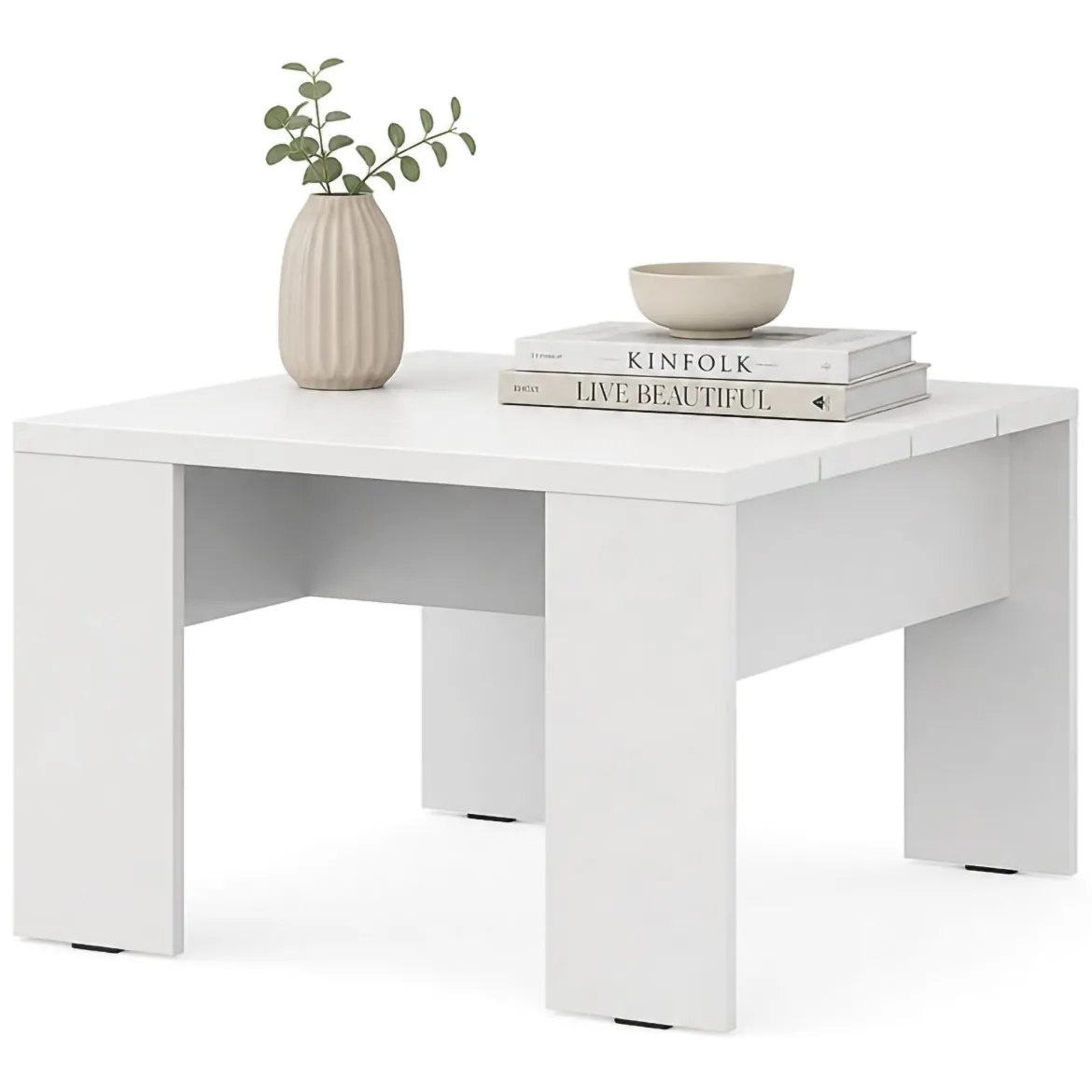 Tavolino da Salotto Bianco Opaco Forma Quadrato Colore Ripiano Bianco 67x67x43h cm, Sfumatura Colore Struttura Opaco - Magre