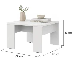 Tavolino da Salotto Bianco Opaco Forma Quadrato Colore Ripiano Bianco 67x67x43h cm, Sfumatura Colore Struttura Opaco - Magre