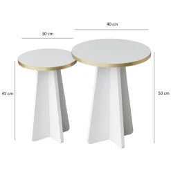 Tavolino da Salotto Bianco oro Modulabile Forma Rotondo 40x40x50h cm, Colore Struttura oro - Cardito