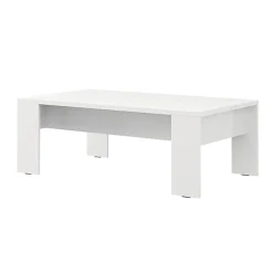 Tavolino da Salotto Bianco Piano Effetto Doghe Forma Rettangolare 120x67x43h cm, Colore Ripiano Bianco - Bertona
