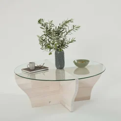 Tavolino da Salotto Bianco Portariviste Forma Rettangolare 105x65x30h cm, Materiale Piano in Vetro - Kallias