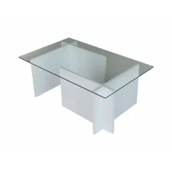 Tavolino da Salotto Bianco Portariviste Forma Rettangolare 105x65x40h cm, Materiale Piano in Vetro - Teti