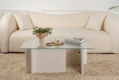 Tavolino da Salotto Bianco Portariviste Forma Rettangolare 105x65x40h cm, Materiale Piano in Vetro - Teti